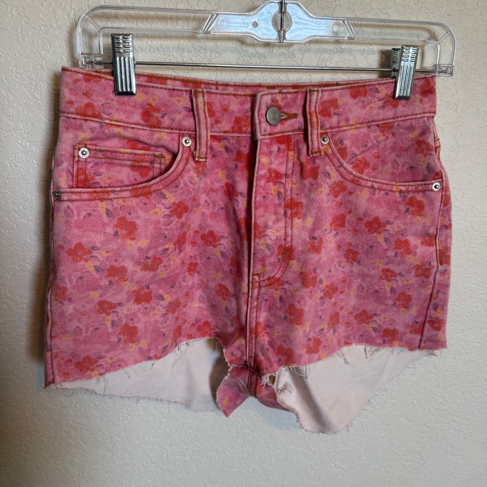 Floral Boho Indie BDG Cutoff High Rise Micro Shorts Size 25 Pink